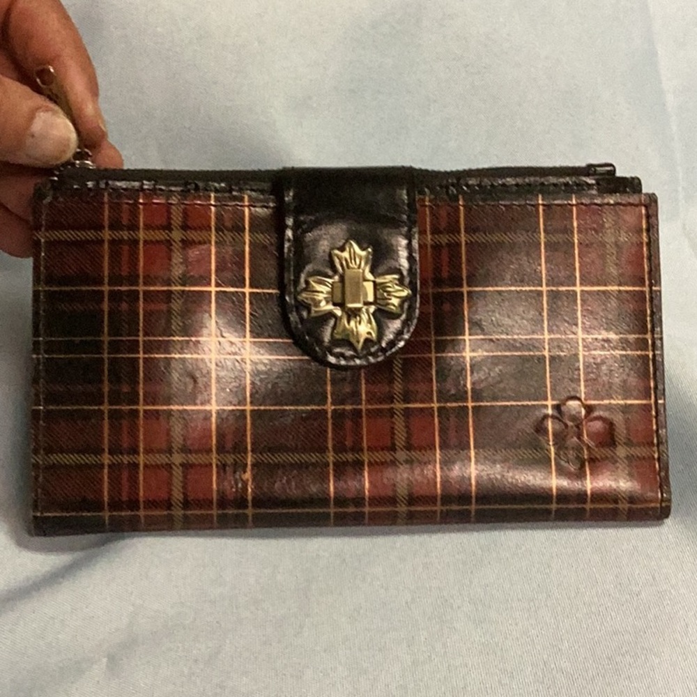 Plaid Wallet with Gold Accent